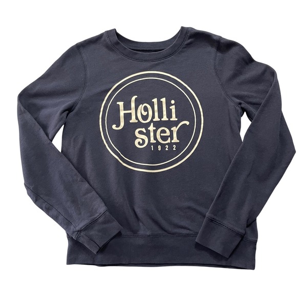 Hollister Tops - Hollister‎ Sweatshirt Womens Medium Navy Blue Graphic Logo Crewneck Fleece Y2K